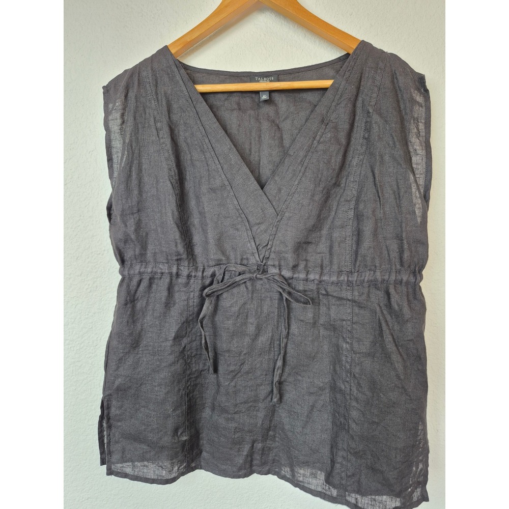 Talbots Pure Irish‎ Linen V-Neck Drawstring Waist Blouse Size 8P